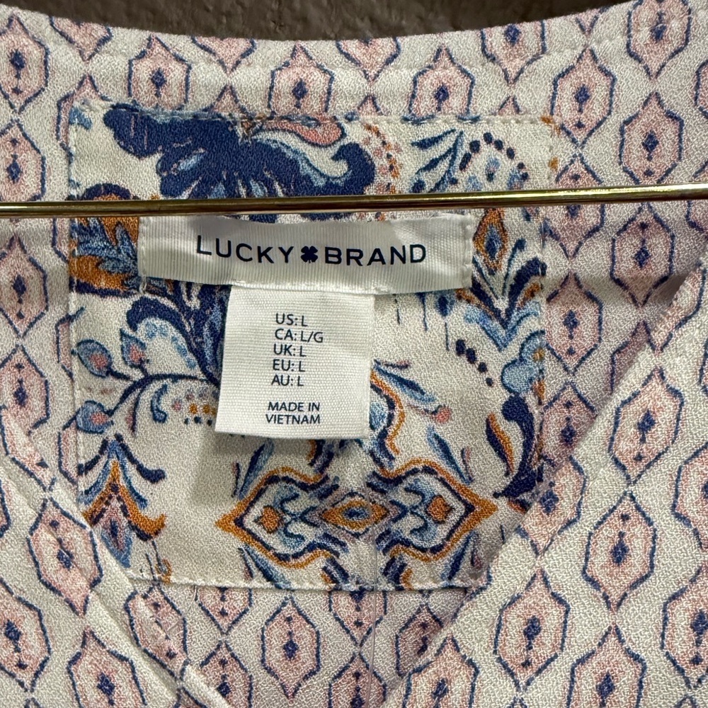 Lucky Brand Puff Dolman Sleeve Boho Floral Midi Dress Ruffle Hem Sz L NWT - Picture 3 of 9